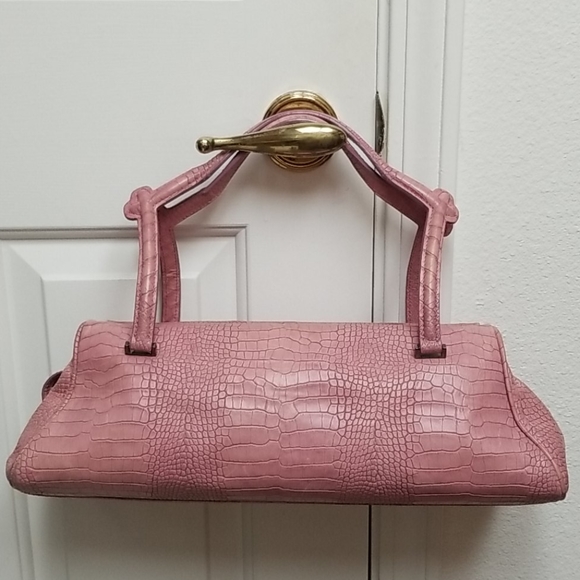 Natori Handbags - NATORI Croc Satchel Gorgeous Pink Leather Purse